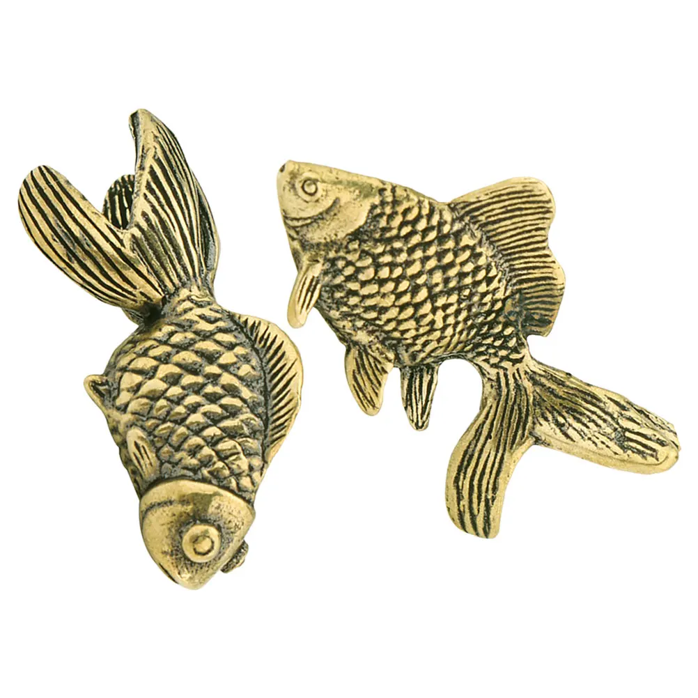 2 قطعة سمكة ذهبية نحاسية لتزيين المنزل وديكورات تمثال نحاسي على شكل حيوان