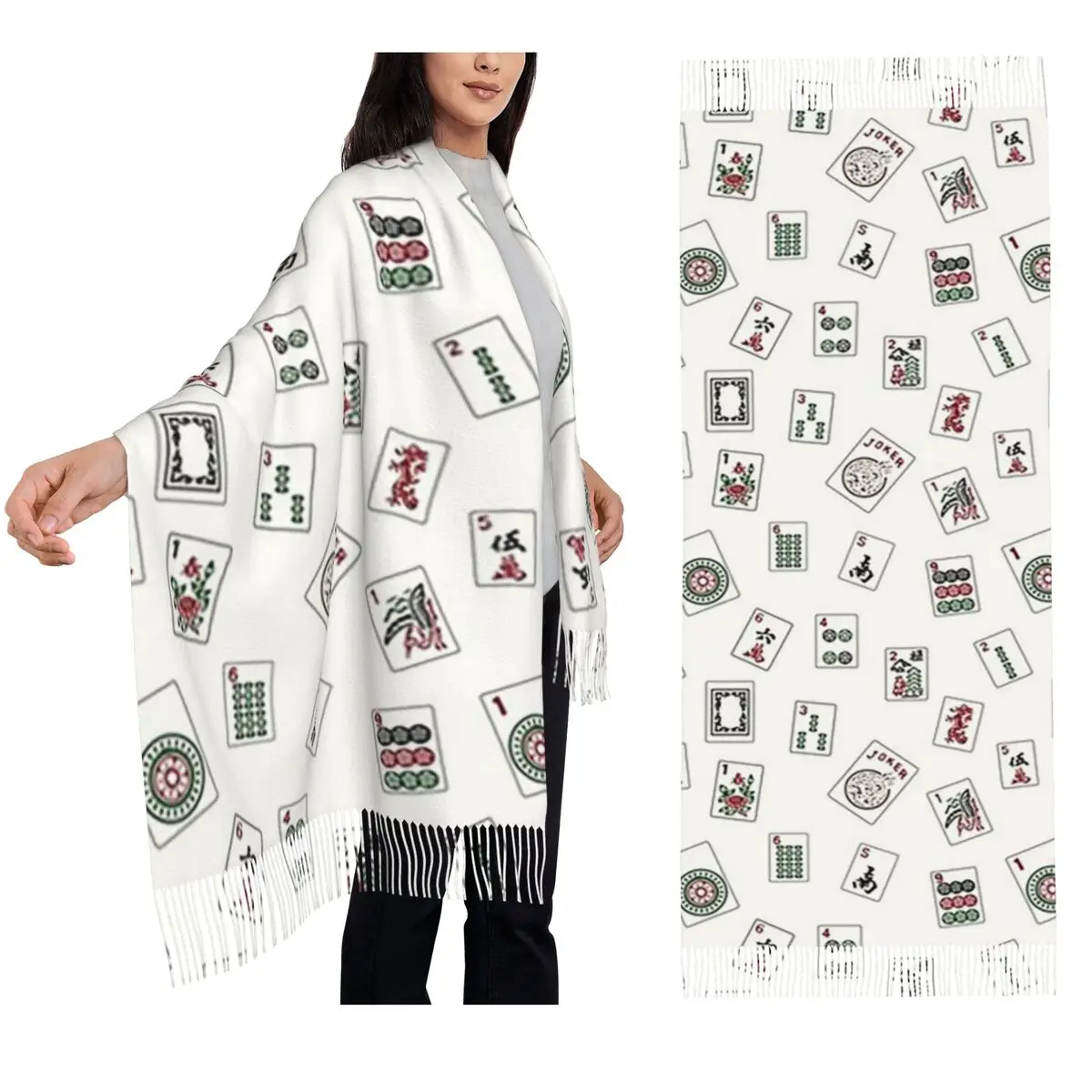 

Белый шарф для маджонга, шарфы с кисточками для женщин, мягкие теплые шали и накидки, длинная осенне-зимняя шаль