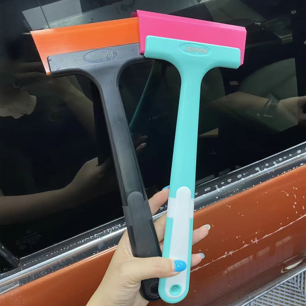 Raspador de película profissional com cabo longo para vidros de automóveis, ferramenta para envelopamento de carros com lâmina de borracha grande para vidros automotivos.