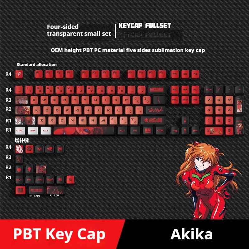 2024 Anime Theme Keycap Four Sided Transparent Pudding Ergonomic Pbt+Pc Material Thermal Sublimation Process 122key Set Gift