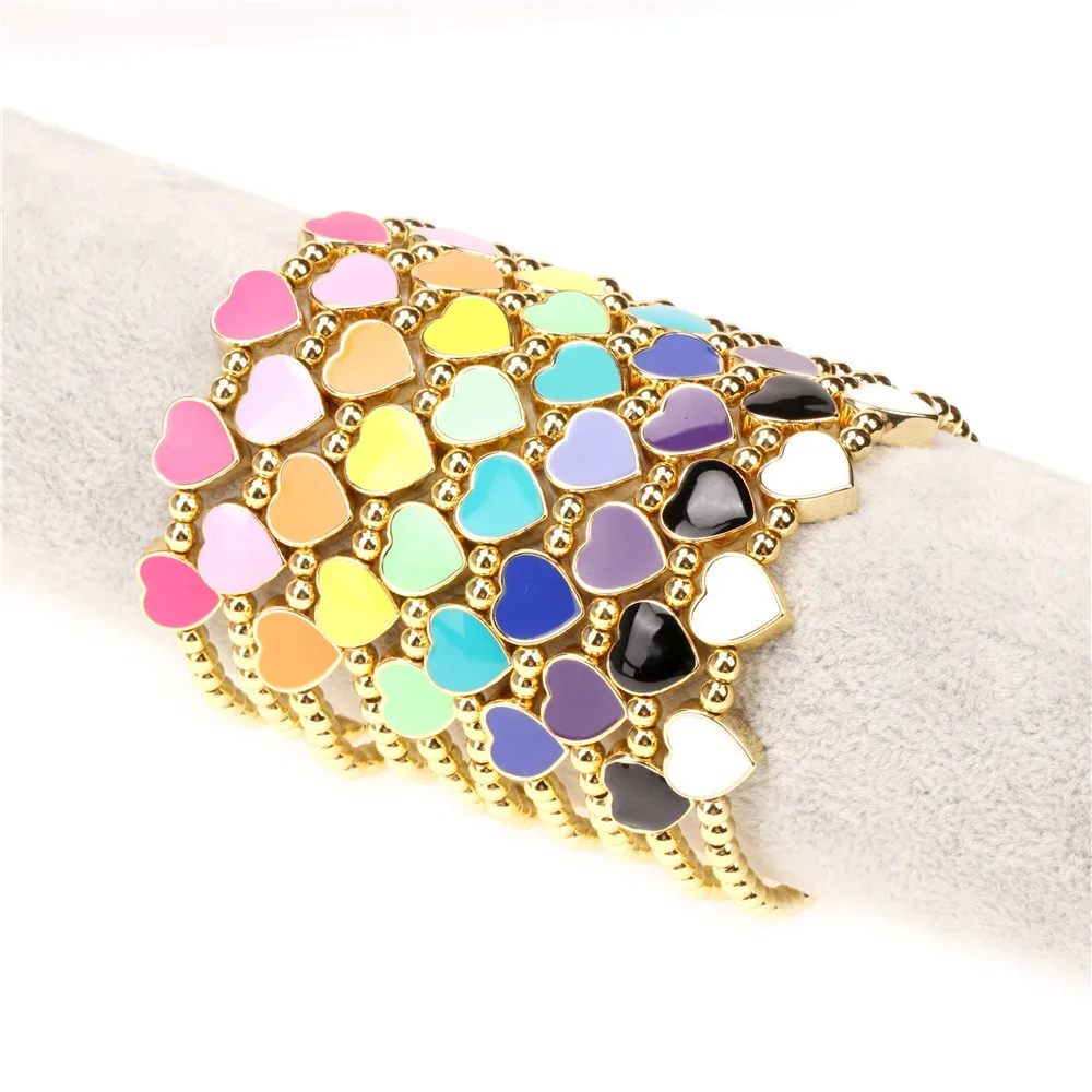 AILINFA Fashion Color Love Drop Oil Enamel Bracelet Female INS New Design Beaded DIY Cute Heart Candy Color Bracelet