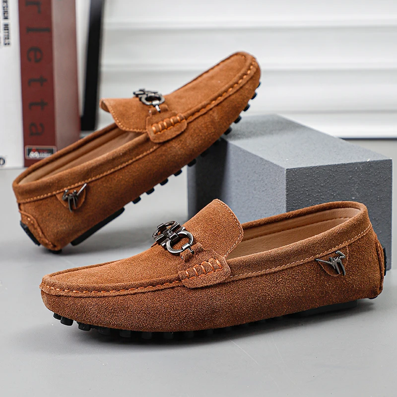 

High Quality Shoes Man Luxury Brown Men's Suede Moccasins Big Size 46 Casual Leather Shoes Men Loafers zapatos de hombre 2025