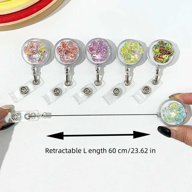 لطيف شفاف ثلاثية الأبعاد القط باو شارة بكرة للنساء قابل للسحب عامل حامل بطاقات التعريف الشخصية ممرضة اسم العلامة شارة حامل مكافحة فقدان كليب