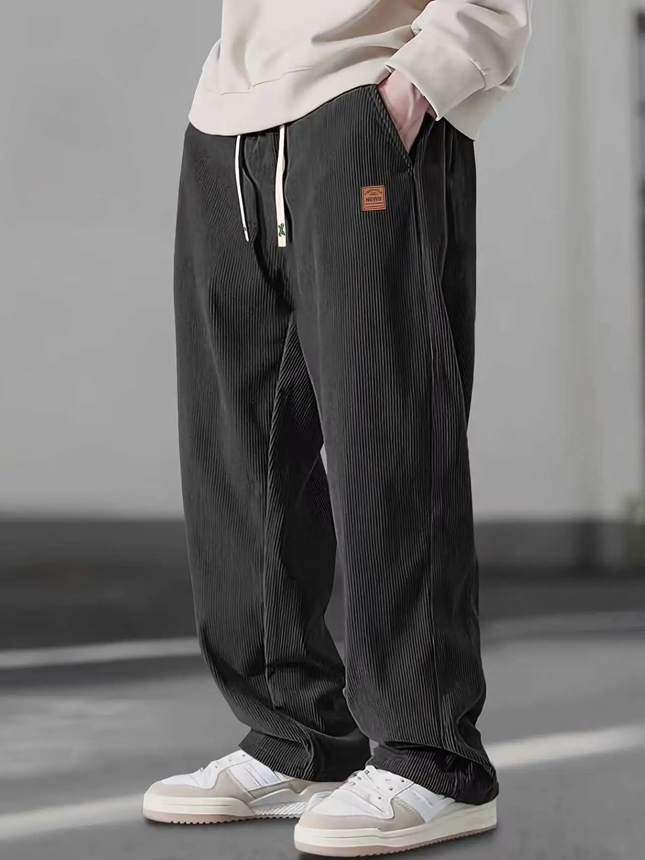 Men Casual Pants Corduroy Trousers Loose Fit Baggy Pants Straight Sweatpants Spring Summer Rough Drawstring Outdoor Streetwear ﻿