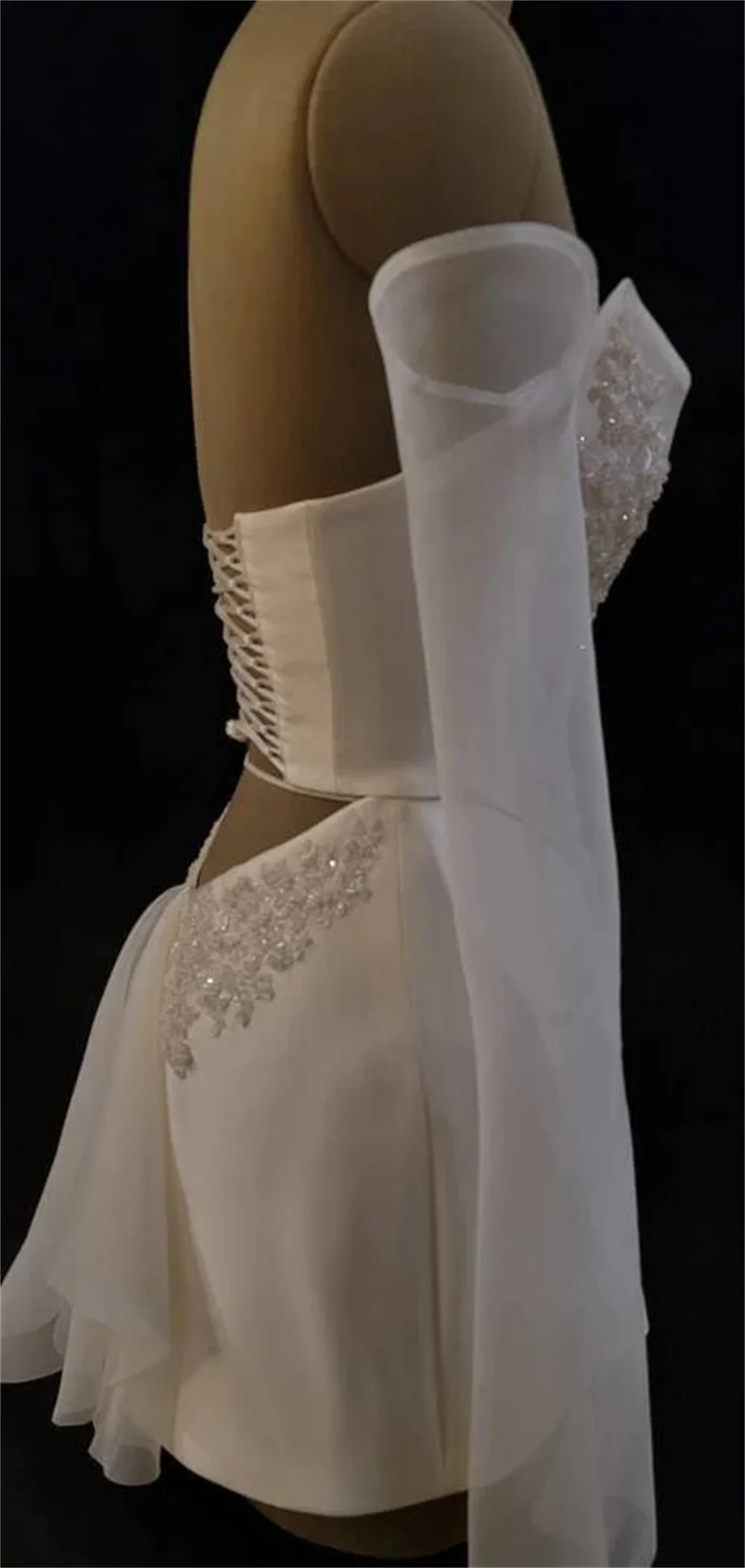 Kyoto White Appliques Off Shoulder Mini Wedding Dresses Customized Two-Piece Set vestidos de novia Long Sleeves Evening Dresses image 3