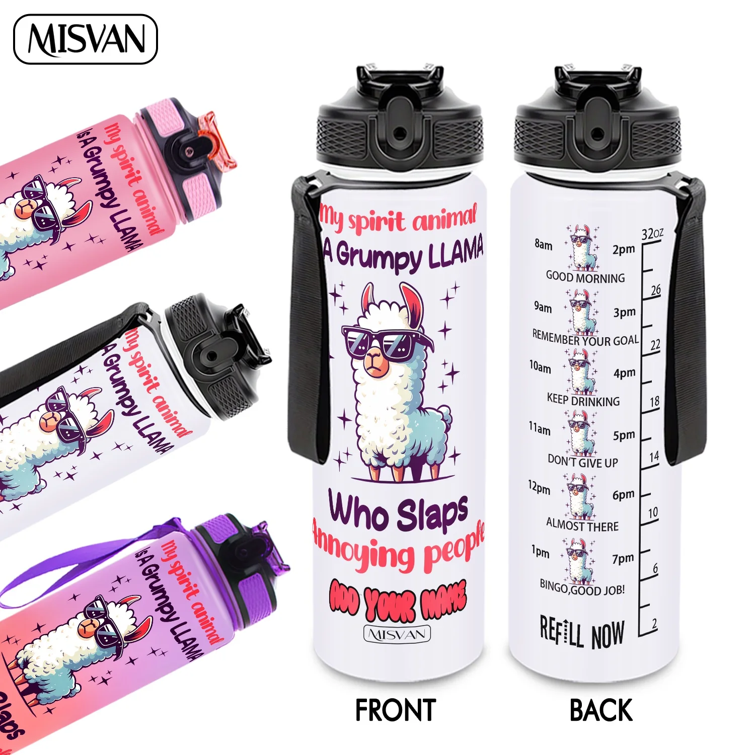 

1PC,Customization Name 32oz Water Bottle,Grumpy Llama Slaps Annoying People,Encourage Daily Hydration,for Gym Outdoor Cycling