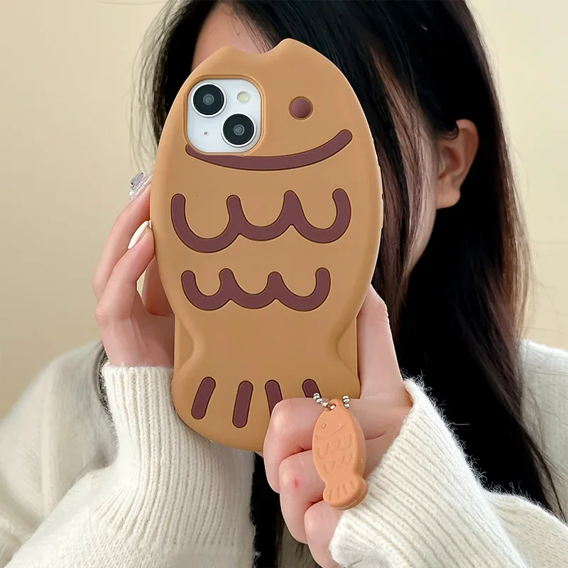 Soft Silicone Cartoon Cute Taiyaki Shockproof Phone Case for IPhone16 15 14  13 12 11 Pro Max Anti-drop Shockproof Back cover