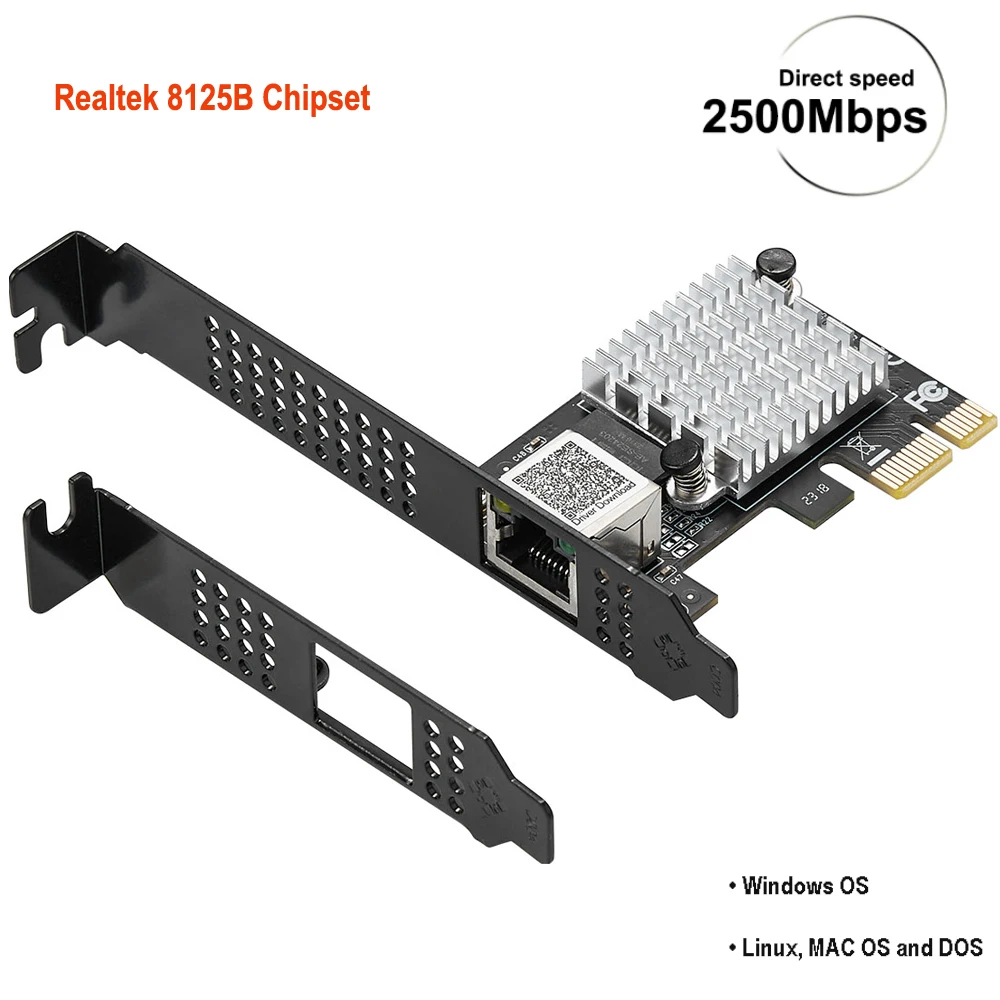 IOCREST-Tarjeta PCIE para juegos de 2500Mbps, tarjeta de red Gigabit de 10/100/1000Mbps, RTL8125B, RJ45, adaptador de red LAN para ordenador con