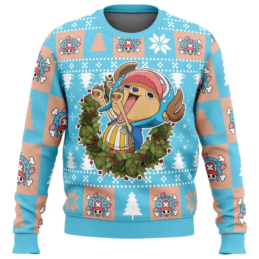 2026 Japanese Anime One Piece 3D Christmas Round Neck Hoodie Men Women Autumn Winter Warm Comfort Ugly Sweater Harajuku Clothing view 3