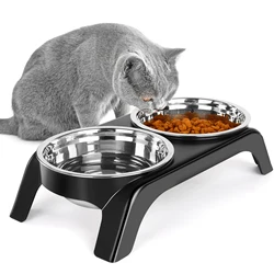 Elevated Cat Bowls, Dog Bowl,Stainless Steel Raised Cat Food Water Bowl Set with ABS  Anti Slip Stand for Indoor Cats