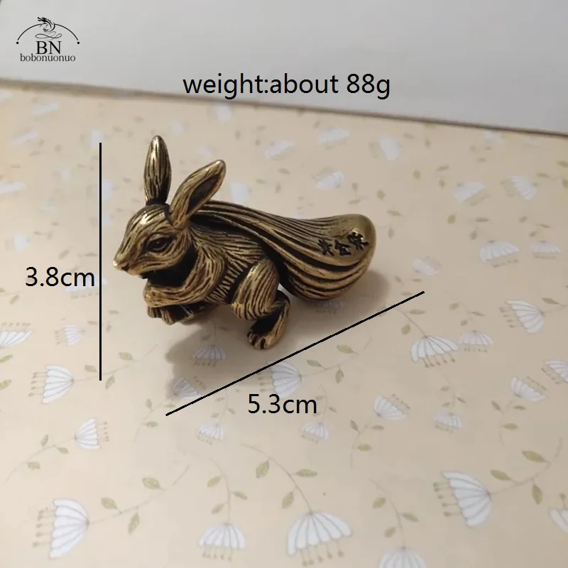 Copper Big Rabbit Figurines Miniatures Chinese Feng Shui Ornaments Desktop Decorations Craft Retro Animal Pull Money Bag Statue