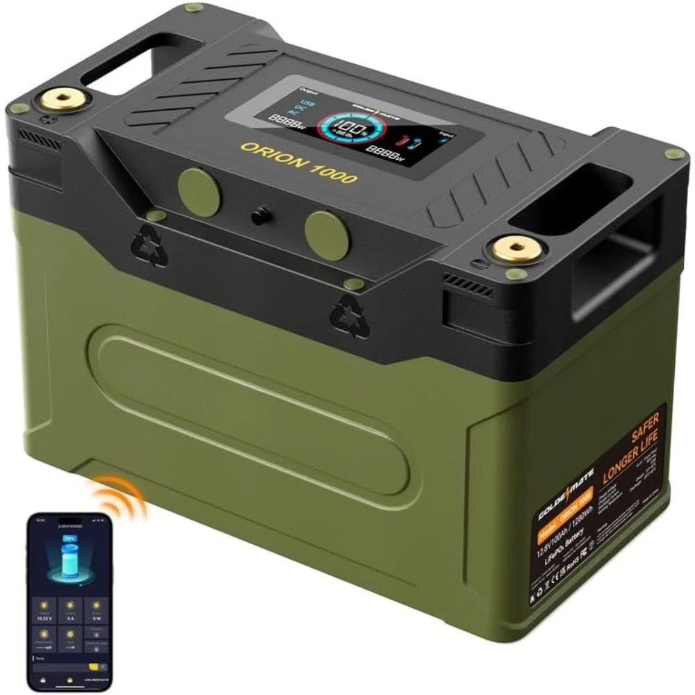 

12V 100Ah Group 31 Bluetooth LiFePO4 Battery with LCD Display, 5000+ Cycles Lithium Battery w/100A BMS & IP67, for RV,Solar Syst