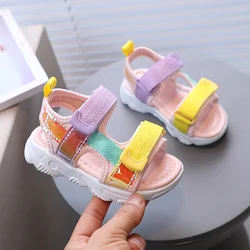 Summer Children Soft Comfy Sport Sandals Breathable Mesh Baby Girls Boys Non-Skid Shoes Colorful Reflective PU Leather Shoes ﻿