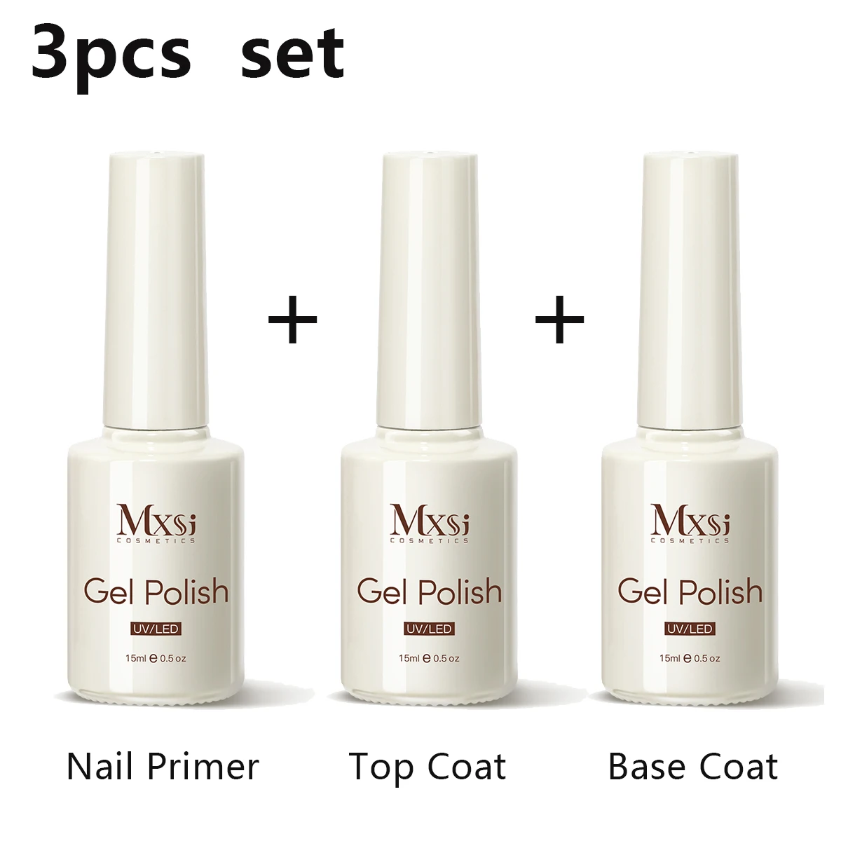 Mxsi 3 個ネイルジェルポリッシュセット 15 ミリリットル機能性ジェルアシッドフリープライマーベースコートソークオフ UV LED ノーワイプ強化トップコートキット