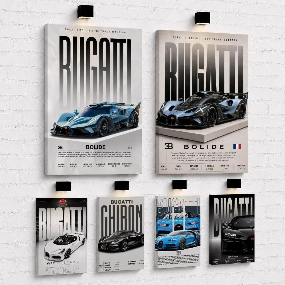 Luxury Supercar B-Bugatti Framed Wall Painting Framed Canvas Wall Art Print | Modern Poster | Home Hallway Decor