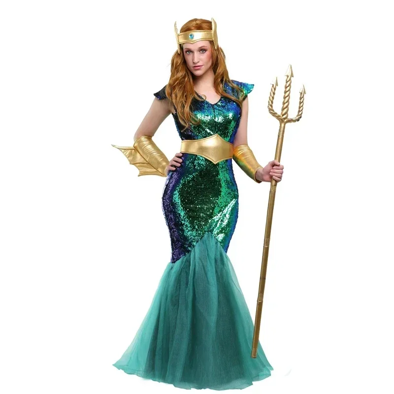 المرأة البحر صفارة الإنذار حورية البحر الملكة زي الموظفين الرجال بوسيدون ازياء الكبار مصر المصري فرعون الأمير الملك تأثيري فستان بتصميم حالم