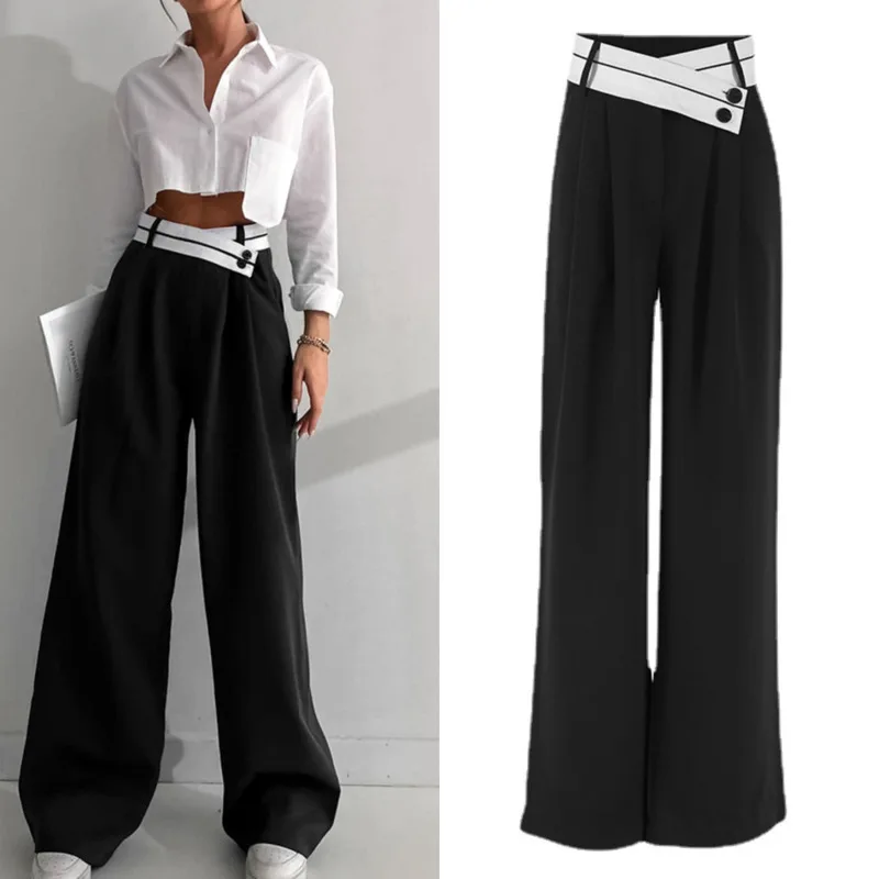 

High Waist Casual Wide Leg Pants For Women Black Suit Office Lady Straight Trousers Stylish Comfortable Clothes Fashion Outfit