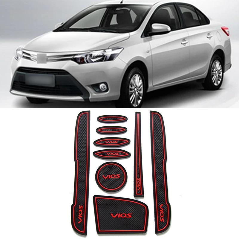 9 pcs Car rubber anti-slip mat coaster Door Slot Mat Set For Toyota VIOS 2014 2015 2016 accessories