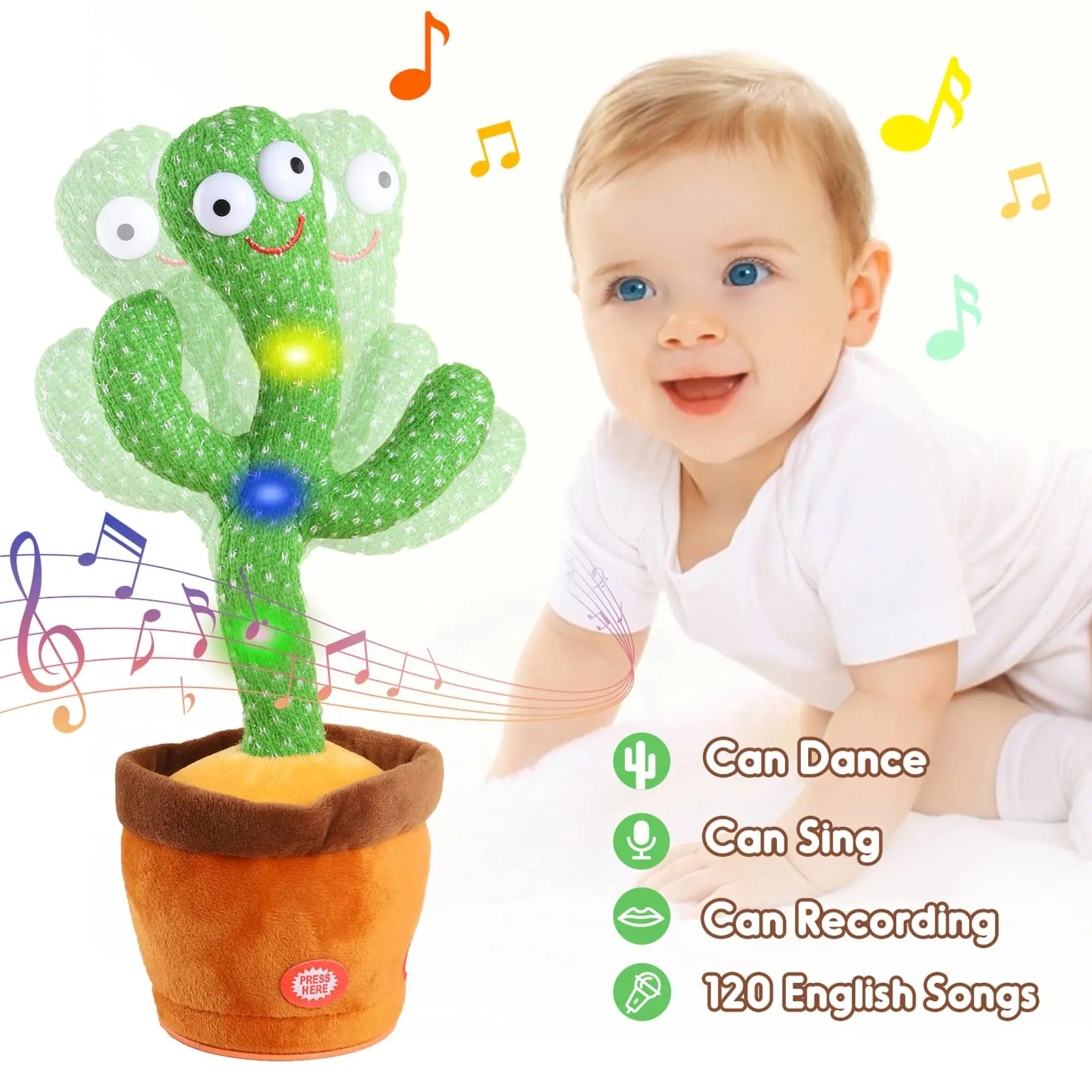 Juguete de peluche de Cactus parlante para niños, canto, grabación de imitación, repetición de lo que dices, 120 canciones, baile inteligente