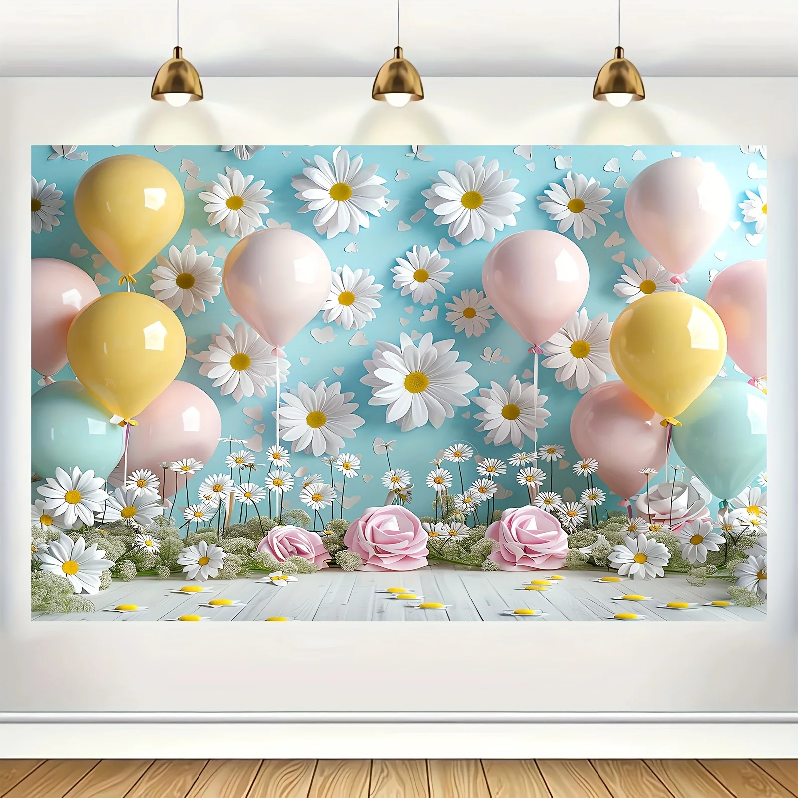 Daisy Blue Balloon Series Background Cloth Birthday Party Wedding Baby Shower Holiday Photography Background Decoration