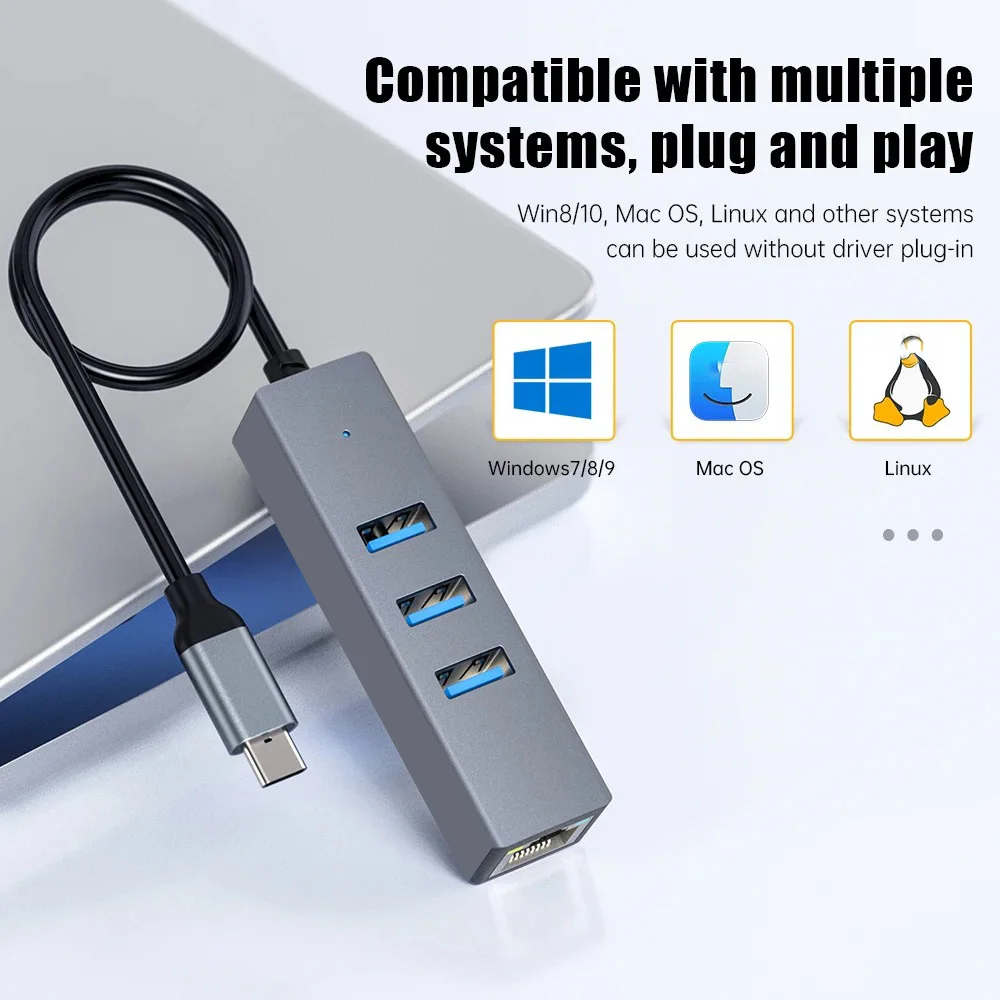 4-em-2 usb 3.0 hub tipo c hub com fio gigabit ethernet porta usb hub 5gbps transmissão de dados adaptador usb otg para computador portátil