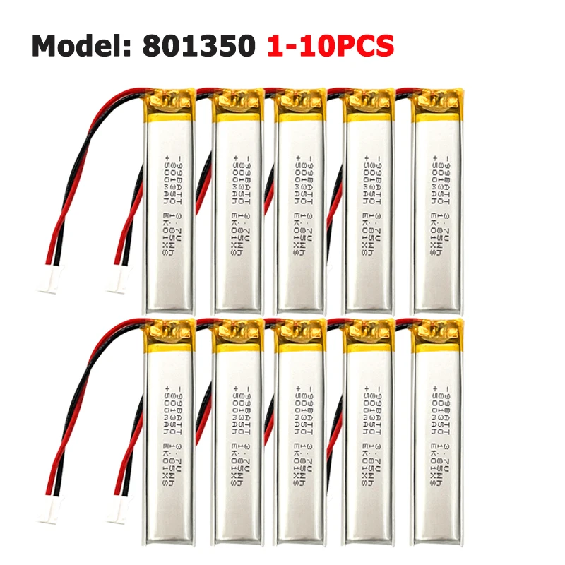 1–10 Stück 801350 3,7 V 500 mAh wiederaufladbare Li-Polymer-Lithium-Batterie für Lautsprecher, Bluetooth-Headset, Smartwatch, Kamera, MP3, GPS, DVD
