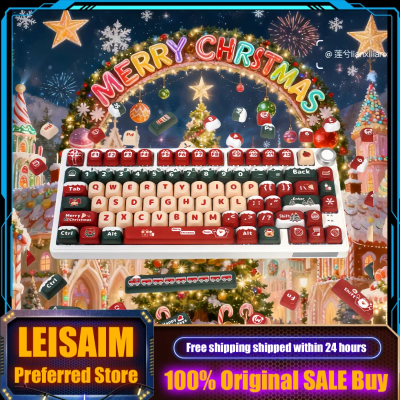 

Рождественские колпачки для клавиш из ПБТ с профилем MOA для механических клавиатур, милый набор клавиш для ПК, игровые праздничные подарки