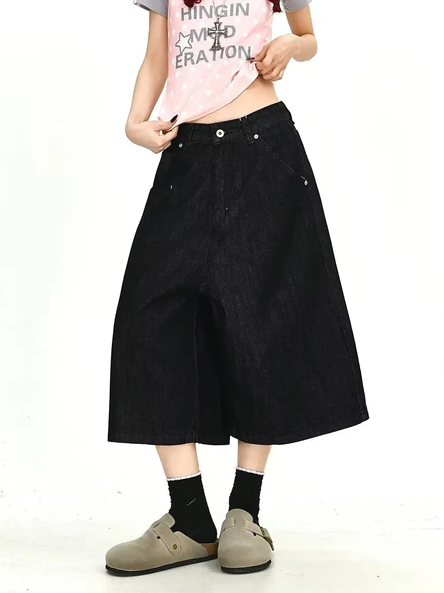 

Y2K Washed Distressed Loose Straight Leg Five Inch Denim Shorts American Cowboy Street Style Summer for Women