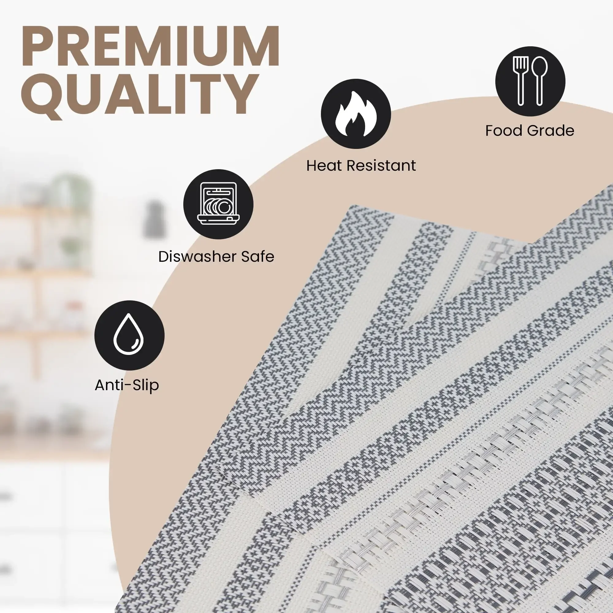 Dainty Home ชุดแผ่นรองจาน 6 ชิ้น |   สง่างามและทนทาน |   แผ่นรองจานล้างทําความสะอาดได้ PVC กันลื่นขนาด 12x18 นิ้ว