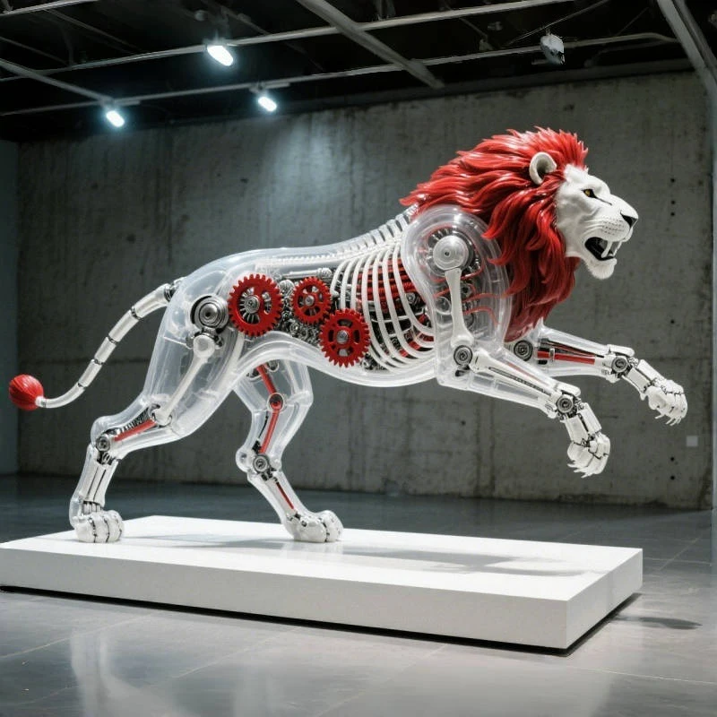 Resin embedded large ornament floor simple transparent sculpture new modern home resin lion