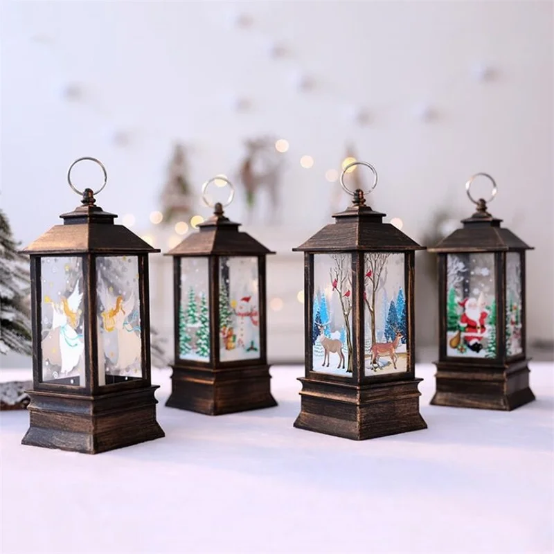 Christmas Decorations for Household Lanterns LED Small Oil Lamps Candles Christmas Trees Santa Claus Elk Lights New Year Gifts