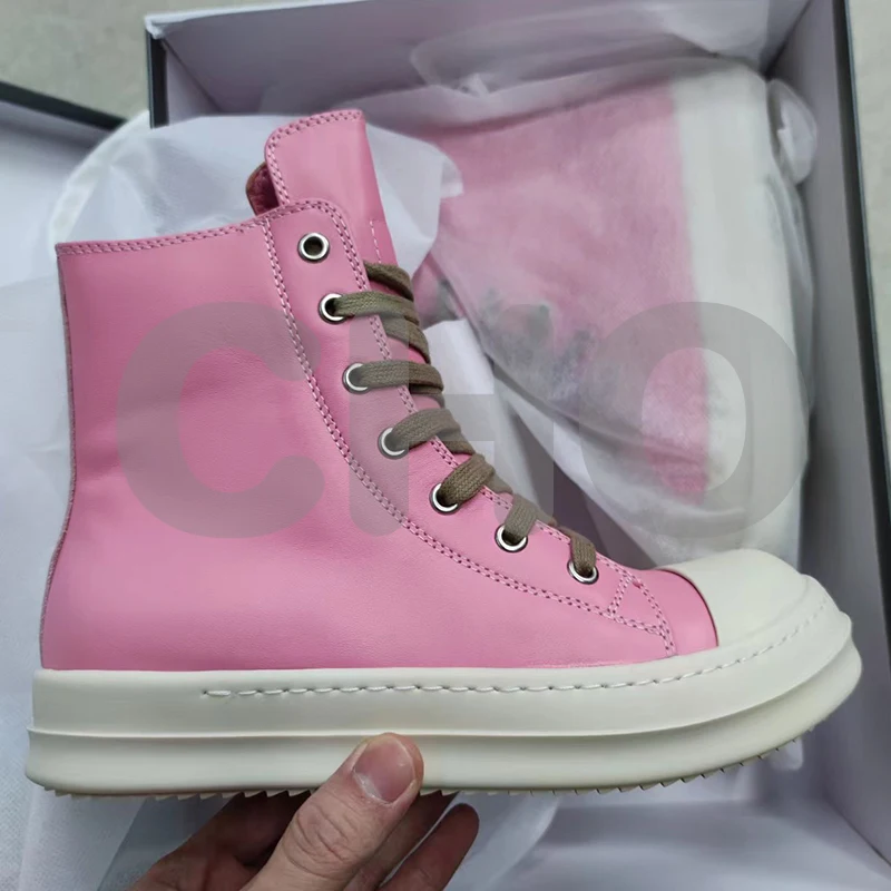 High Street Brand R0 High Top Board Shoes  Sneakers Mens Pink Leather CasualShoes Men's Sneakers Men's Shoes Women Shoes