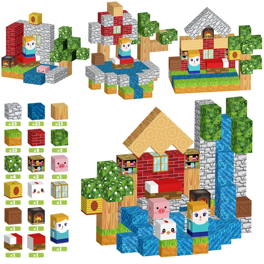 Stream Cabin Magnetic Building Block Creative Bricks My Famous Scene World Architectural Set DIY Model Kids Toy Christmas Gifts