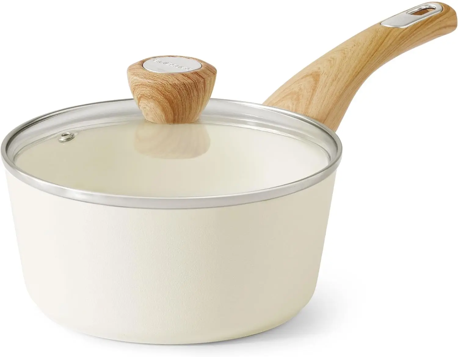 

Ceramic Nonstick Sauce Pan with Lid, 1.5 Quart Small Saucepan, White Cooking Pot with Stay Cool Handle, Non toxic Kitche