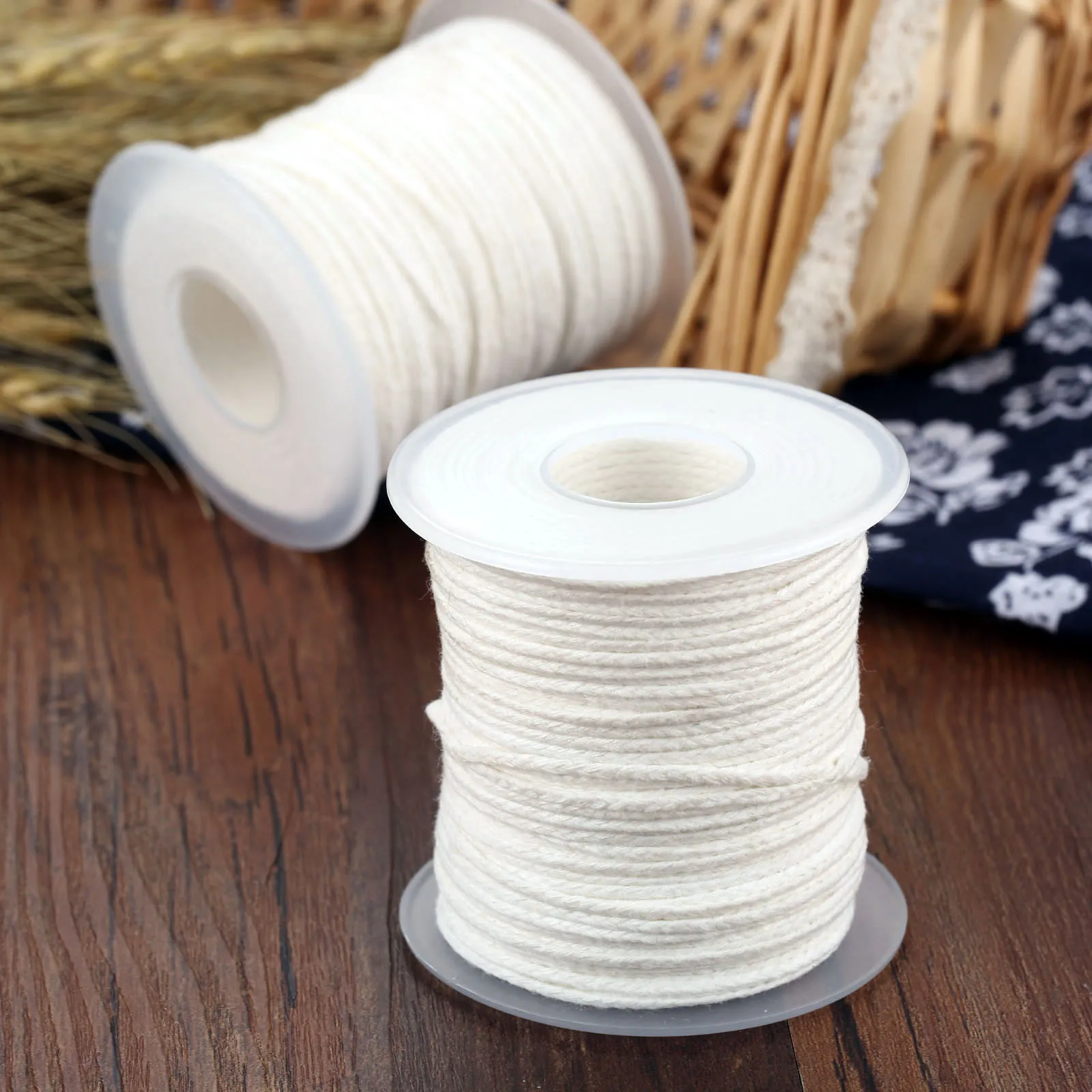 1pc 61m/200ft*2mm Spool Candle Wick Core Unwaxed Cotton Square Braid Design Candles Making Handmade DIY Craft White Roll Supply