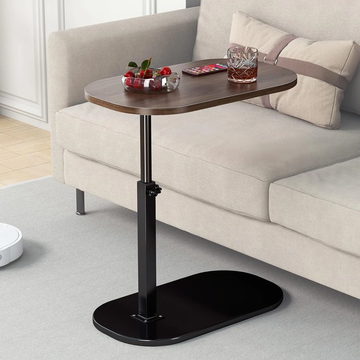 

C Shaped Side Table, Adjustable Height C Shaped End Table, 360°Swivel Couch Side Tables That Slide Under, Modern Small Coffee C