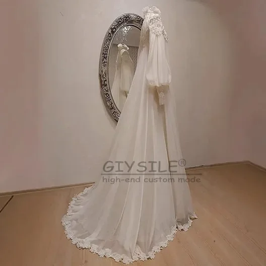 GIYSILE Aangepaste chiffon applicaties moslim trouwjurken lange mouw hoge hals bruidsjurk Arabische Dubai vestidos de novia
