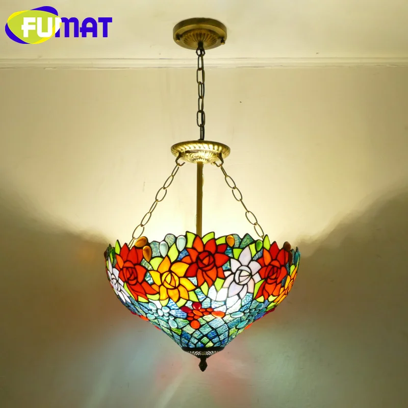 

FUMAT Tiffany style stained glass European style rose pattern chandelier for cafe study bedroom living room dining room decor