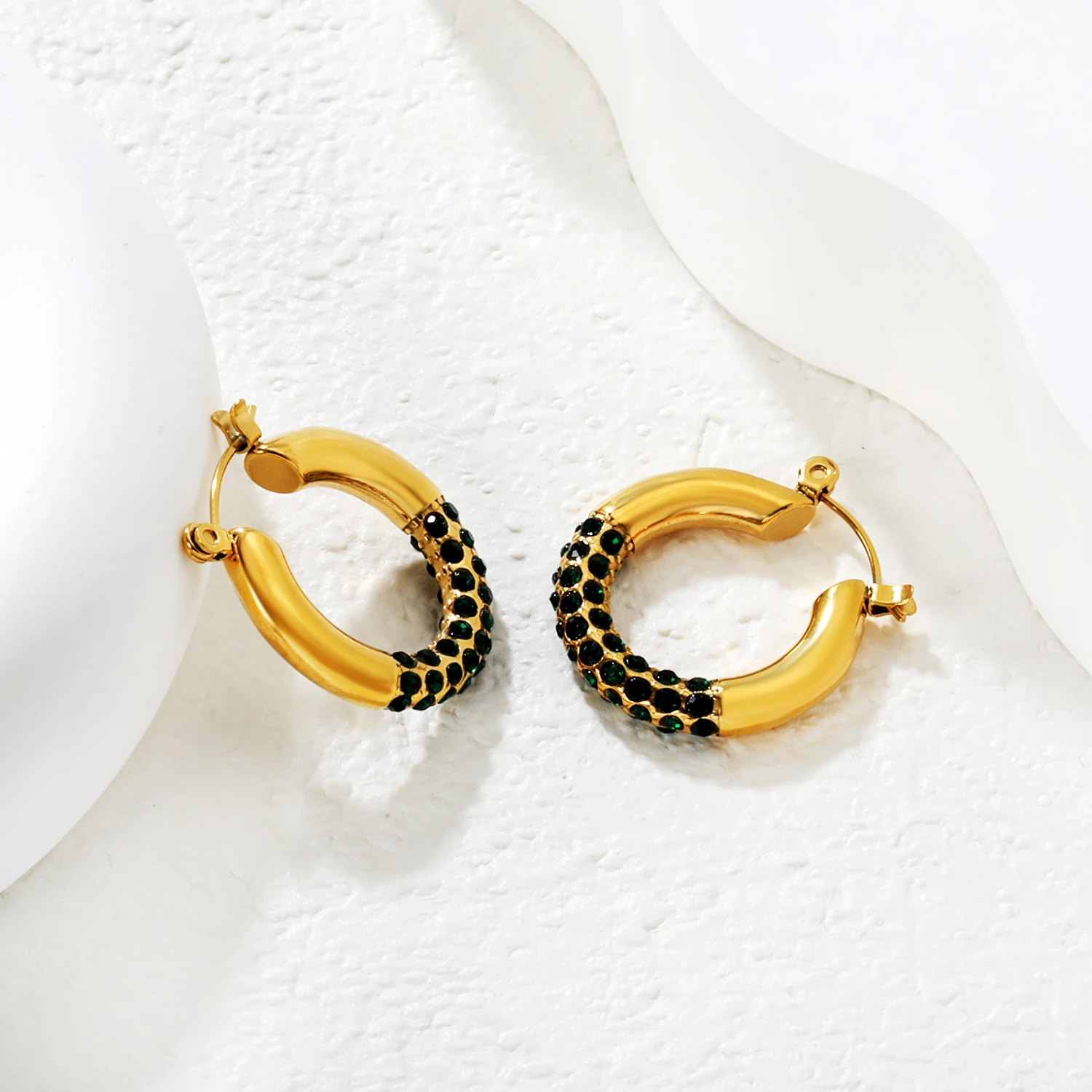 ASONSTEEL الفولاذ المقاوم للصدأ جولة هوب أقراط للنساء الفاخرة مكعب زركونيا القرط مقاوم للماء الملمس المعدني مجوهرات الزفاف #5