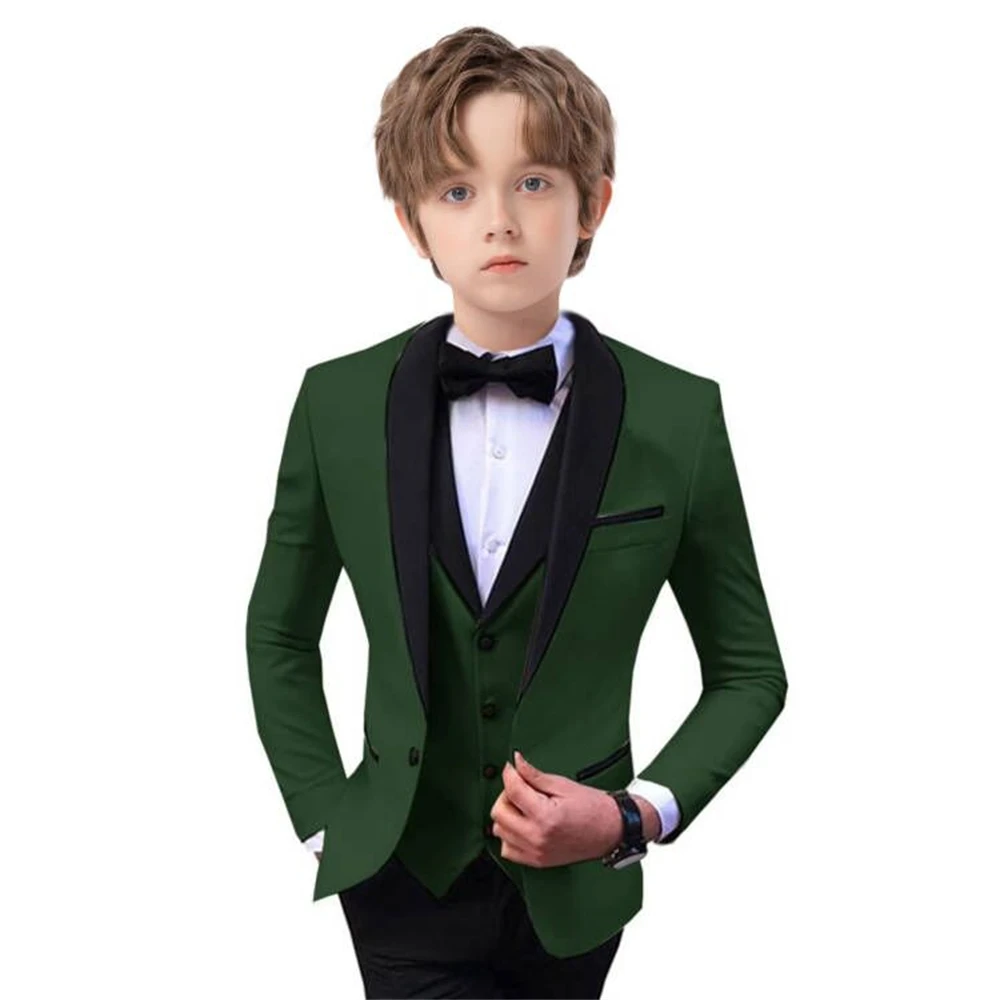 Classic Dark Green Paisley Suits For Boys 4-Piece 2024 Smart Stylish Boy's Tuxedo Formal For Kids Blazer Vest Pants For Party