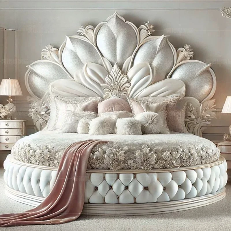 Modern Double European Bedroom Beds Adults Queen Size French Italian Round Bed Luxury Victorian Royal Full Set Furniture