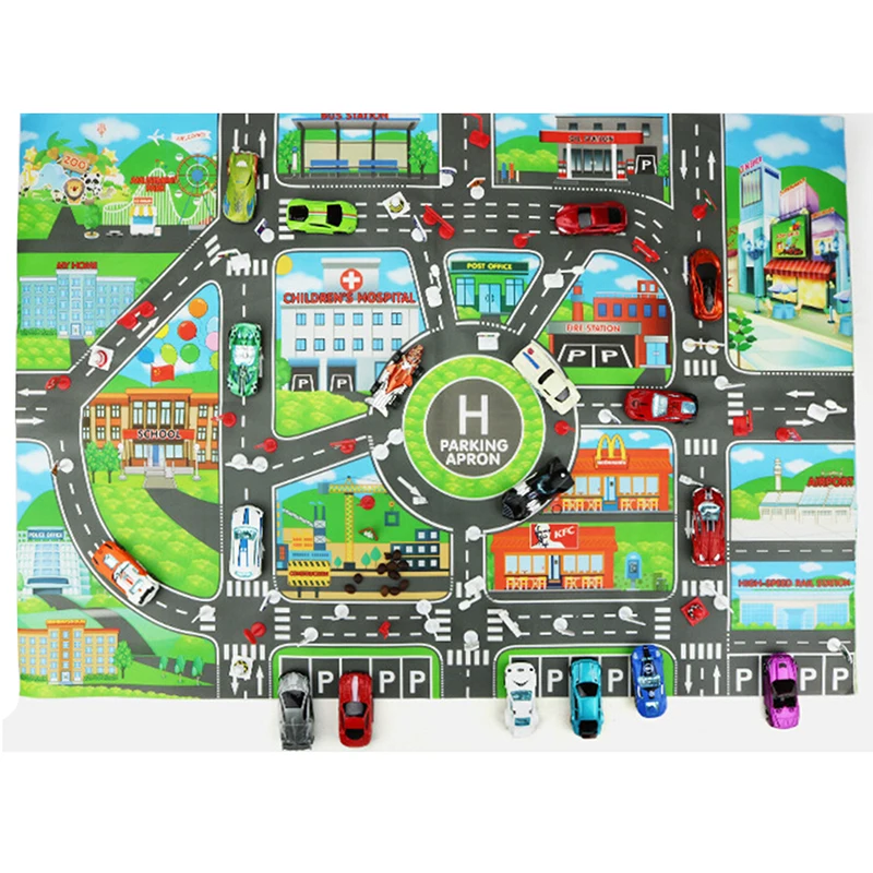 

New 83*58CM Children DIY Car Parking Map Toys Baby Climbing Playing Mats Kids Toys City Parking Lot Roadmap Map English Version