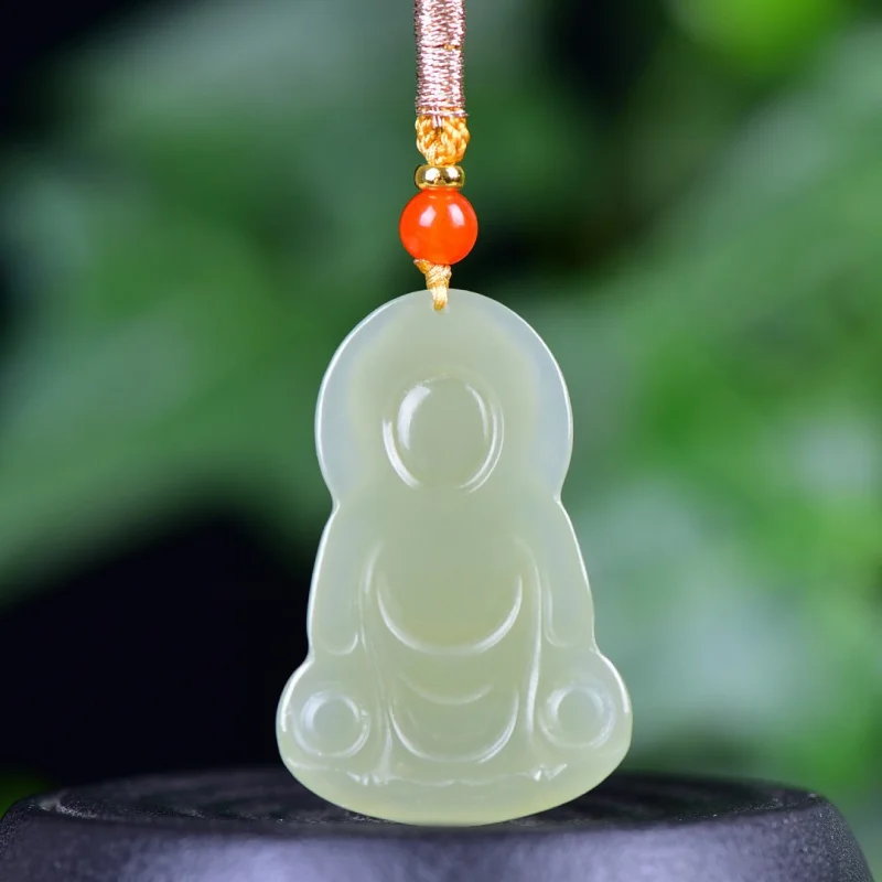 Exquisite Hetian Jade Qinghai Material Guanyin Pendant, Ethnic Style, Fashionable and Versatile