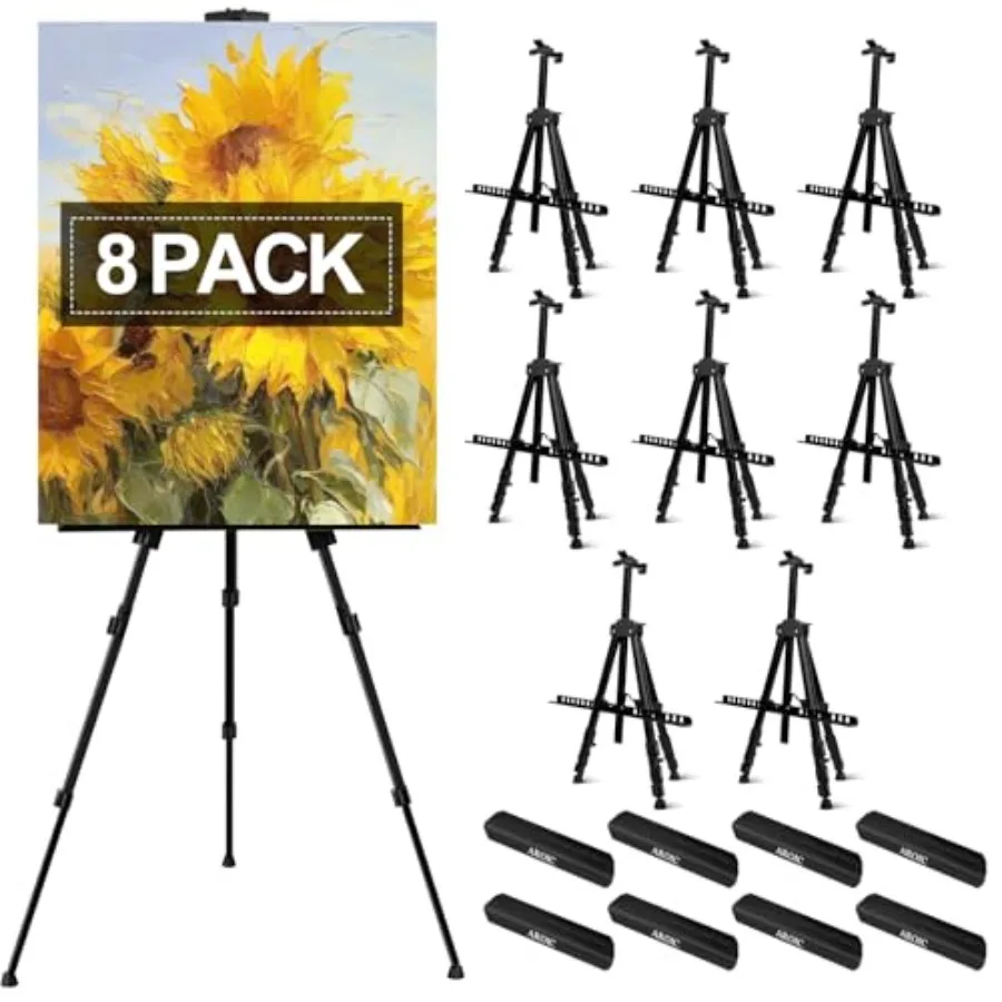 

Набор из 8 портативных регулируемых металлических мольбертов-треног для художников, высота от 17 до 66 дюймов, особо прочные, для настольного использования