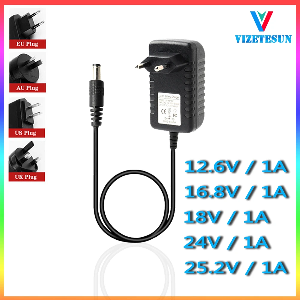 Fascia Gun Power Cord 12.6V 1A 16.8V 1A 21V 1A 29.4V 1A 25.2V 1A Lithium Battery Charger DC 5.5*2.1MM