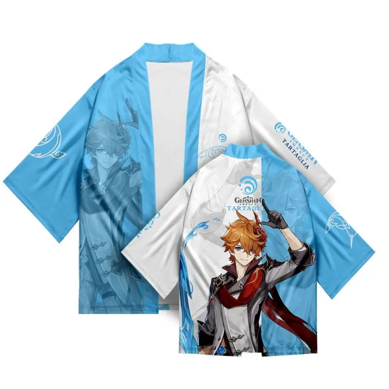 Anime Genshin Impact Kimono Mona Hu Tao Raiden Shogun Cloak Pajamas Women Men Summer Clothes Three Quarter Sleeve Casual Haori