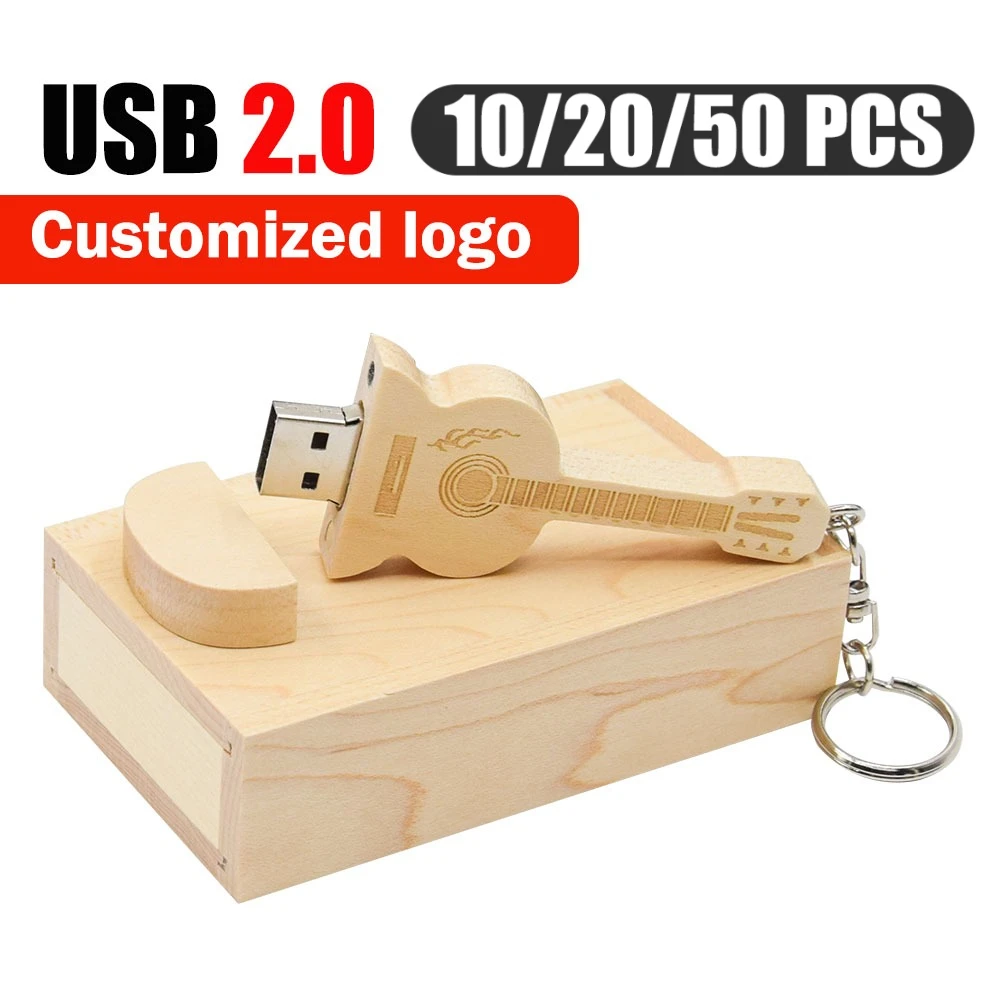 

10/20/50 шт. индивидуальный деревянный гитарный флэш-накопитель USB флэш-накопитель 4 ГБ 16 ГБ 32 ГБ 64 ГБ 128 ГБ Cle usb Бесплатный логотип