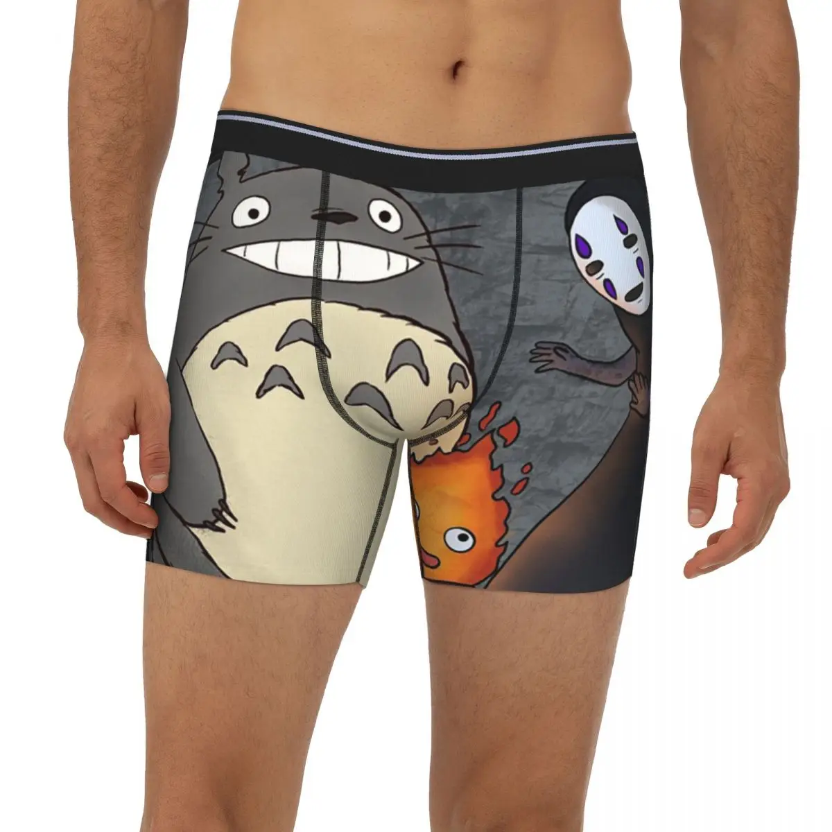

Длинные трусы-боксеры Three Ghibli Friends, короткие мужские трусы, дышащее нижнее белье для мужчин, подарок бойфренду