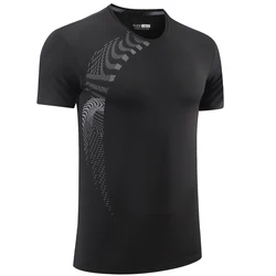 Men Quick Dry Shirts O Neck Fashion Print Nylon Fitness Training Breathable Short Sleeves Summer Running Causal Workout Tees