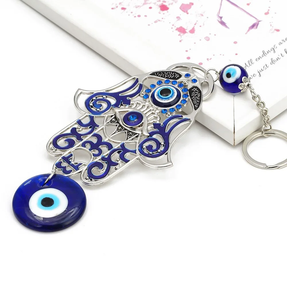 

1PC Metal Cutout Fatima Palm Turkish Blue Eye Keychain Talisman Home Decoracion DIY Feng Shui Aesthetic Room Decor Accessories